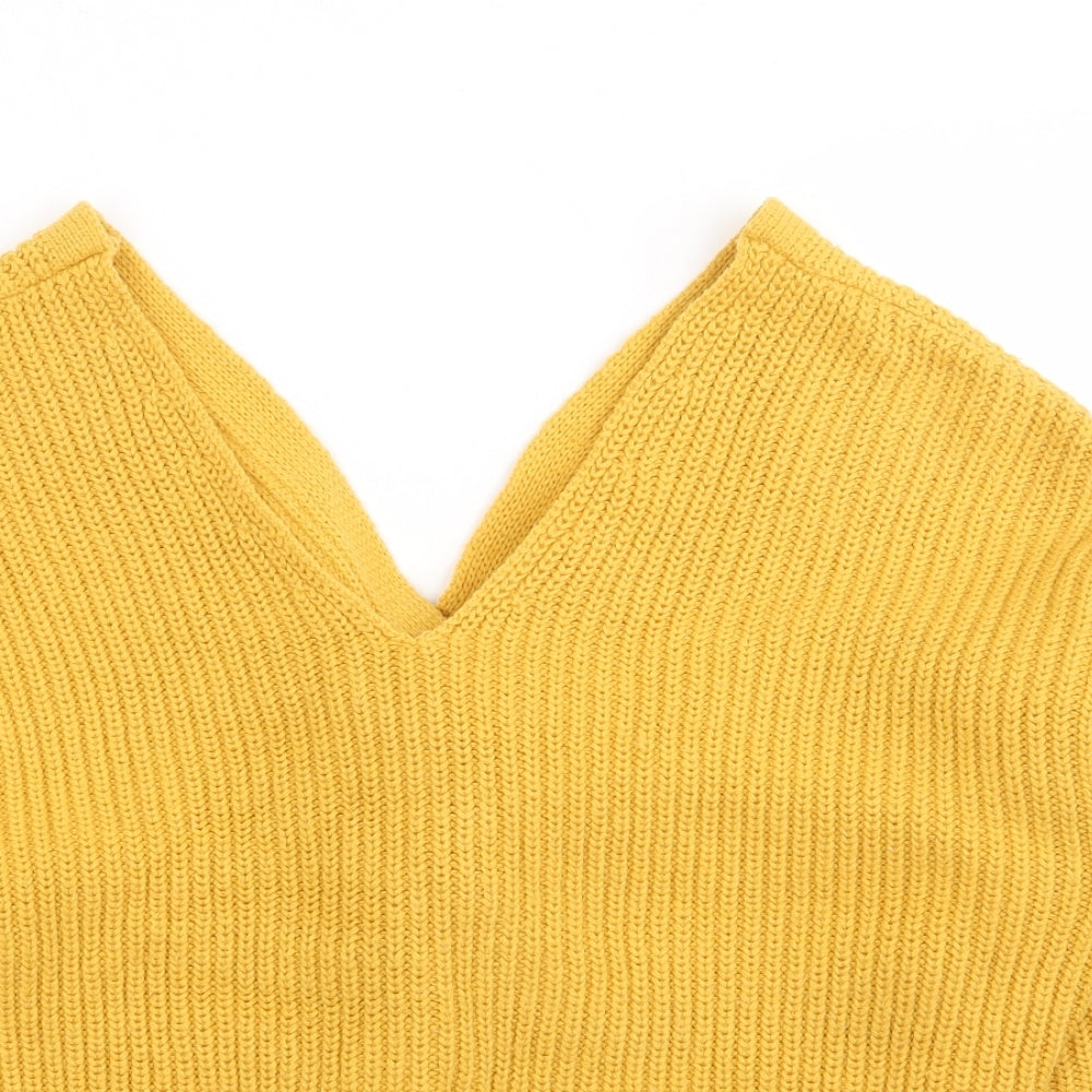 New Look Womens Yellow V-Neck  Acrylic Pullover Jumper Size S
