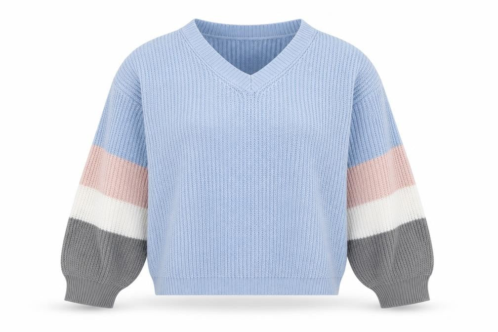 FS Collection Womens Blue V-Neck  Acrylic Pullover Jumper One Size