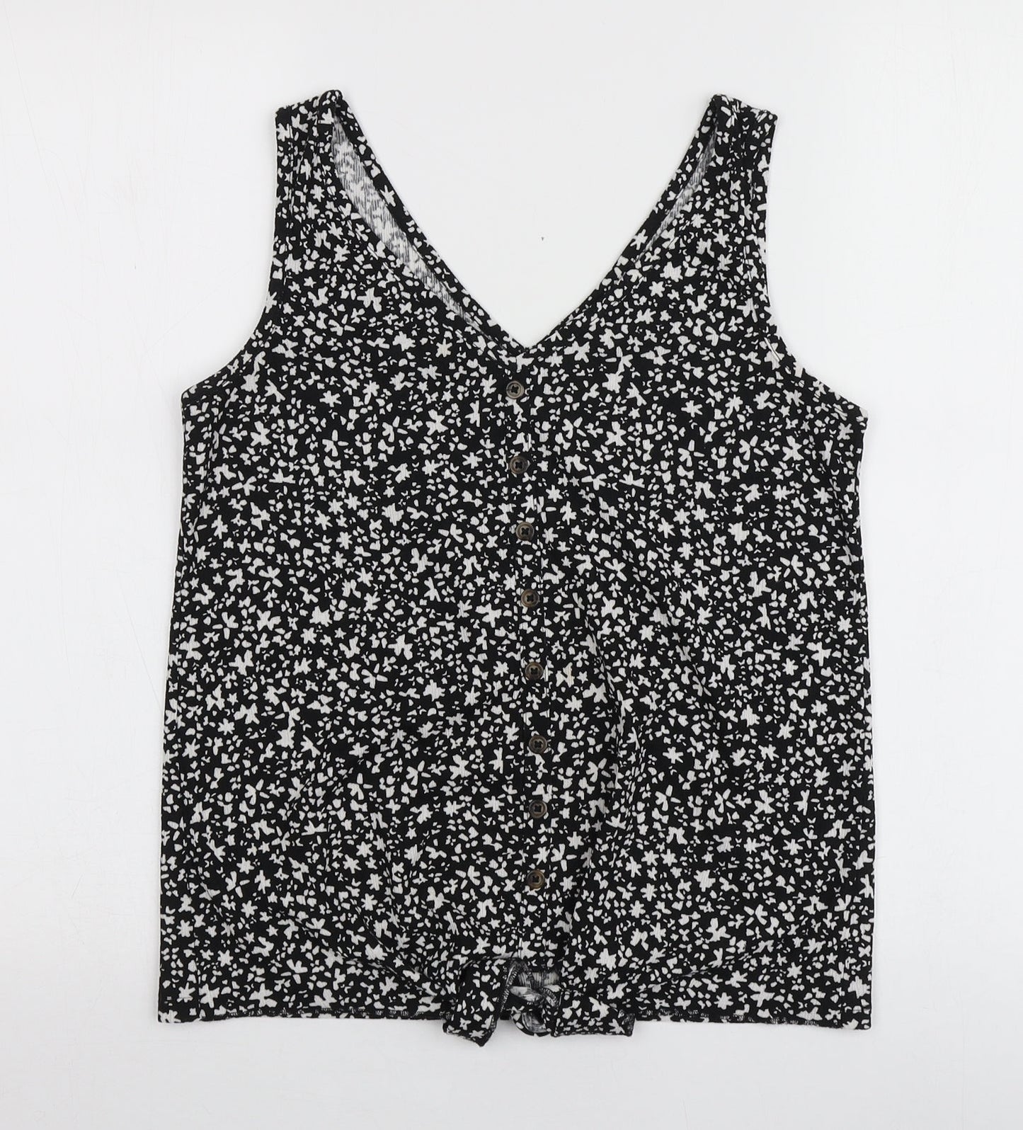Dunnes Stores Womens Black Geometric Polyester Basic T-Shirt Size S V-Neck