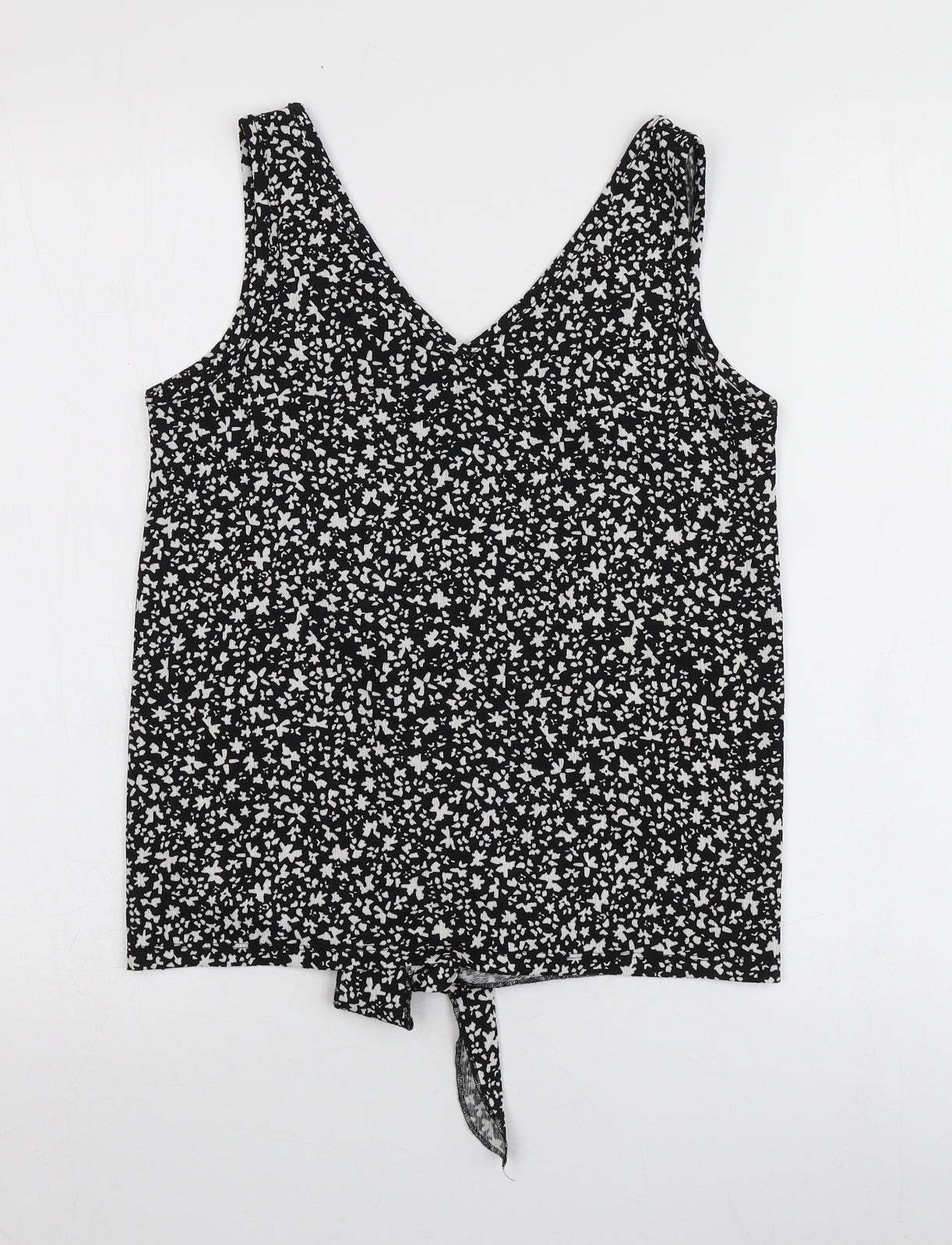 Dunnes Stores Womens Black Geometric Polyester Basic T-Shirt Size S V-Neck