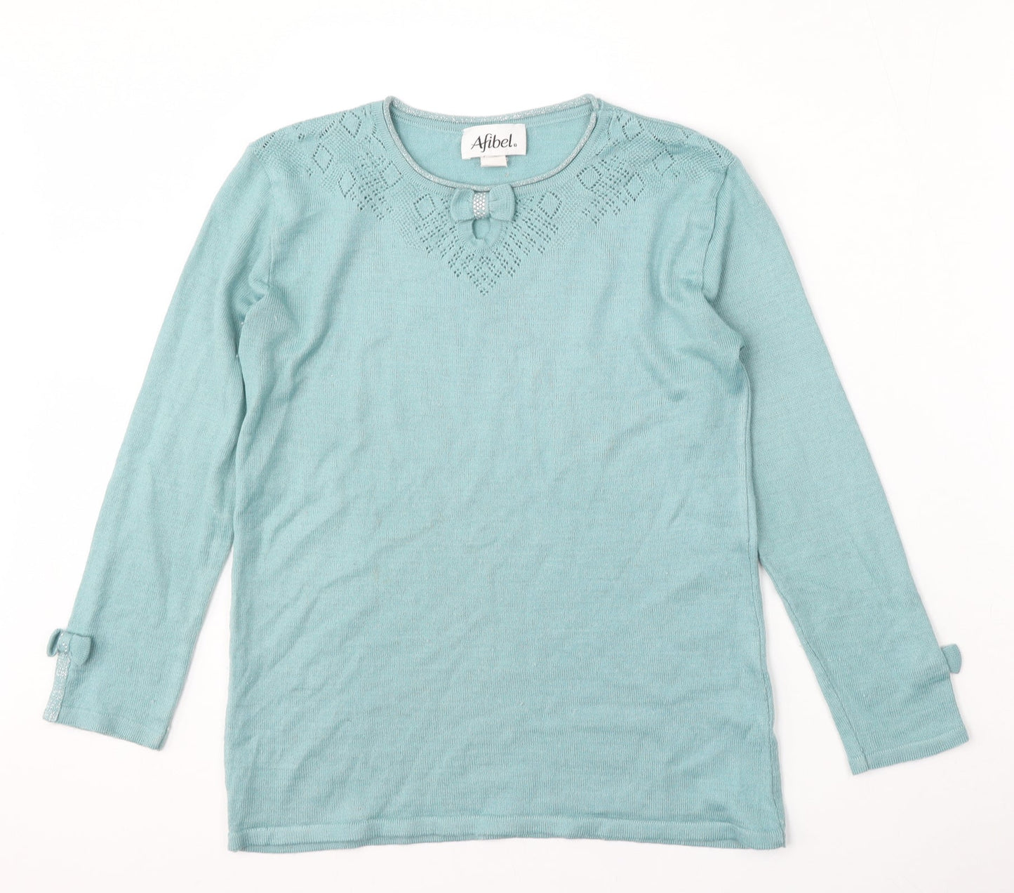 Afibel Womens Blue Round Neck  Acrylic Pullover Jumper Size 14