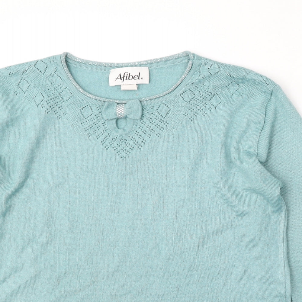 Afibel Womens Blue Round Neck  Acrylic Pullover Jumper Size 14
