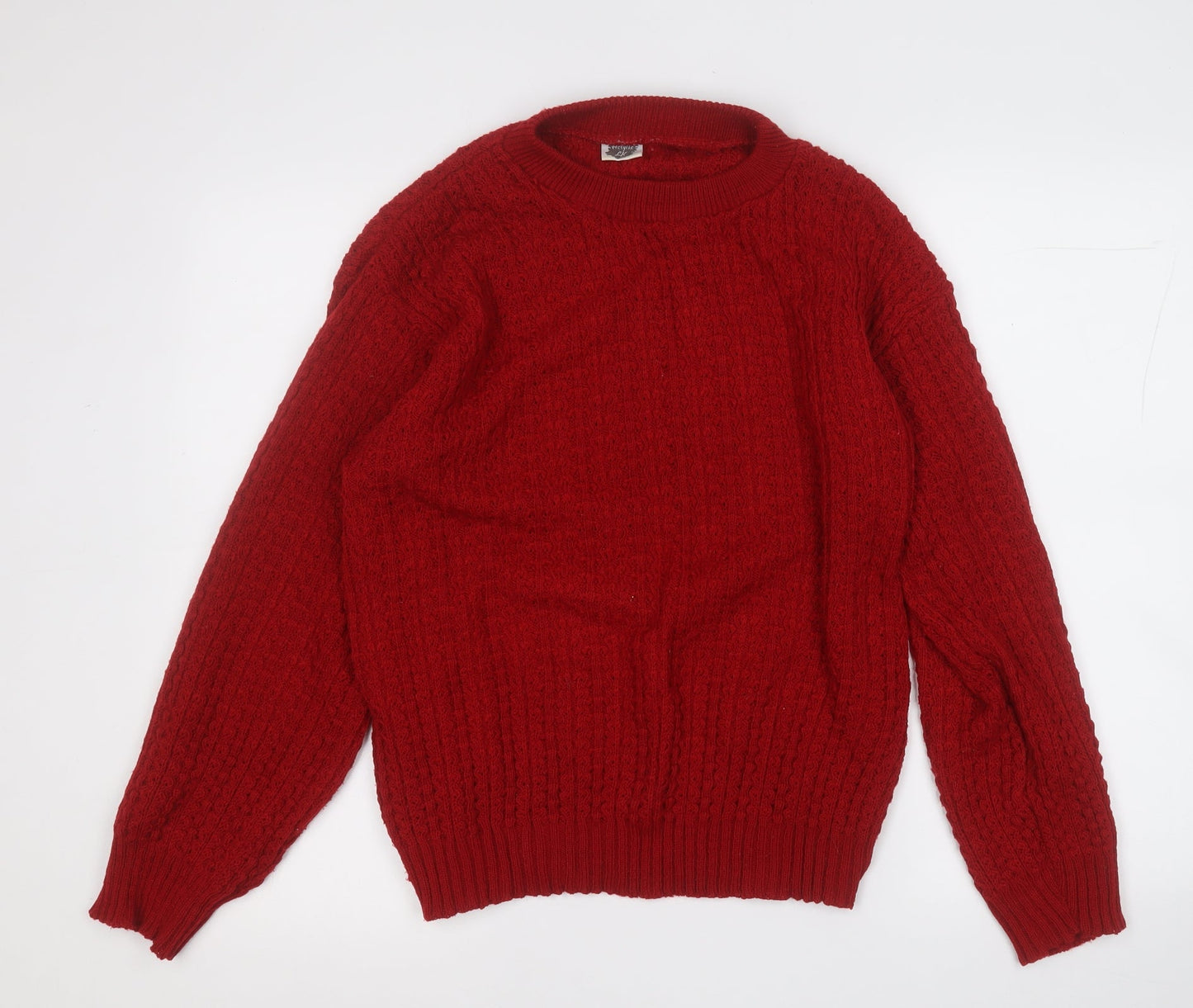 Preworn Mens Red Round Neck  Acrylic Pullover Jumper Size M