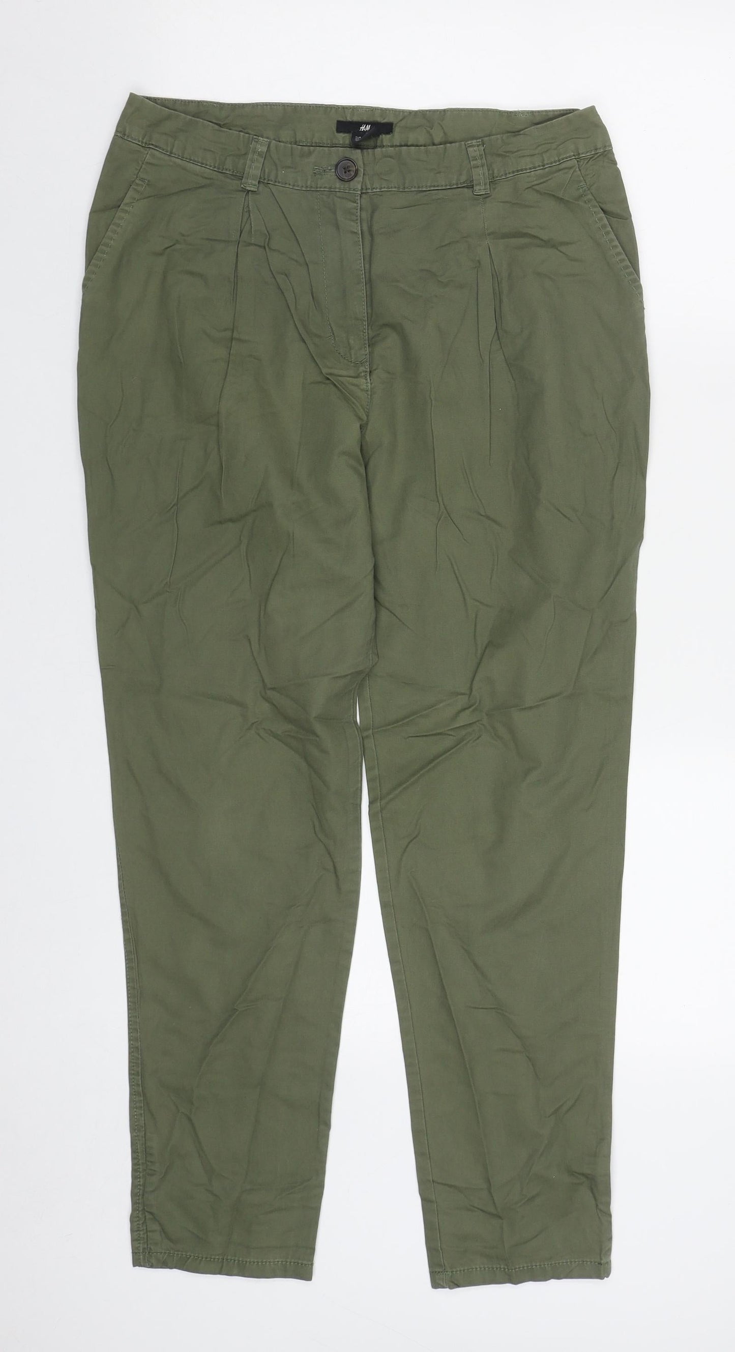 H&M Womens Green  Cotton Trousers  Size 8 L27 in Regular Zip