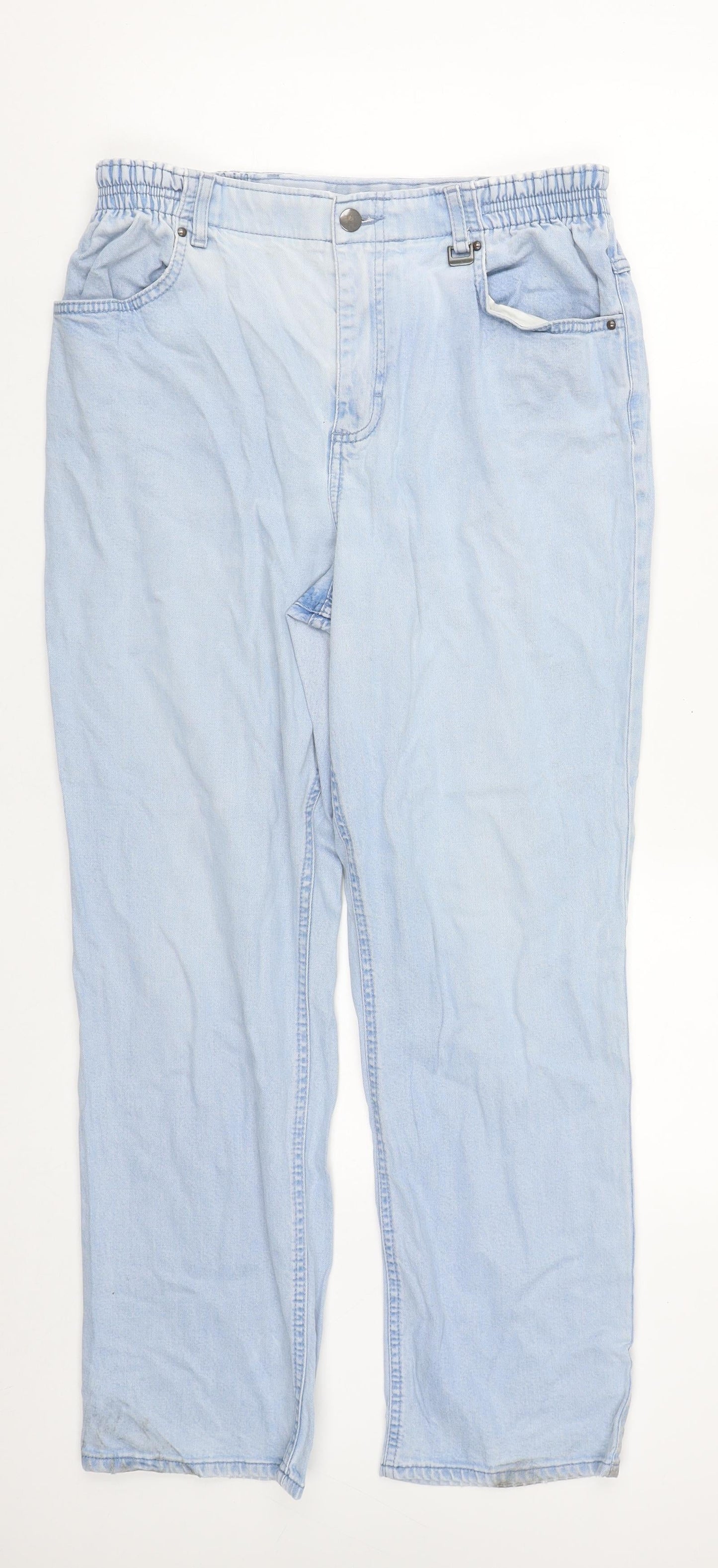 Marks and Spencer Womens Blue  Cotton Straight Jeans Size M L27 in Regular Zip