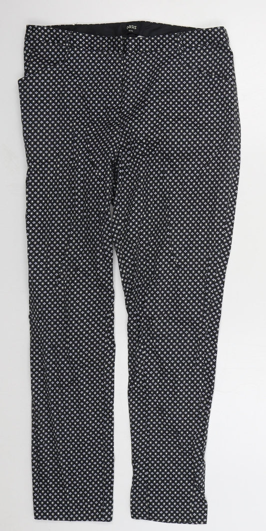 Oasis Womens Grey Geometric Cotton Trousers  Size 10 L26 in Regular Hook & Eye