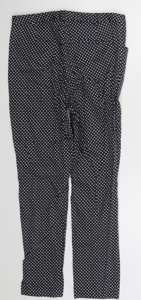 Oasis Womens Grey Geometric Cotton Trousers  Size 10 L26 in Regular Hook & Eye