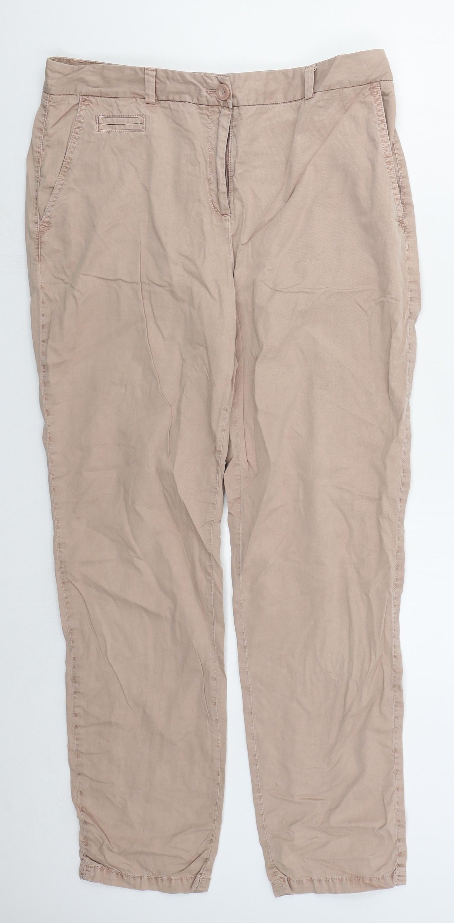 Marks and Spencer Womens Pink  Cotton Trousers  Size 32 in L28 in Regular Button