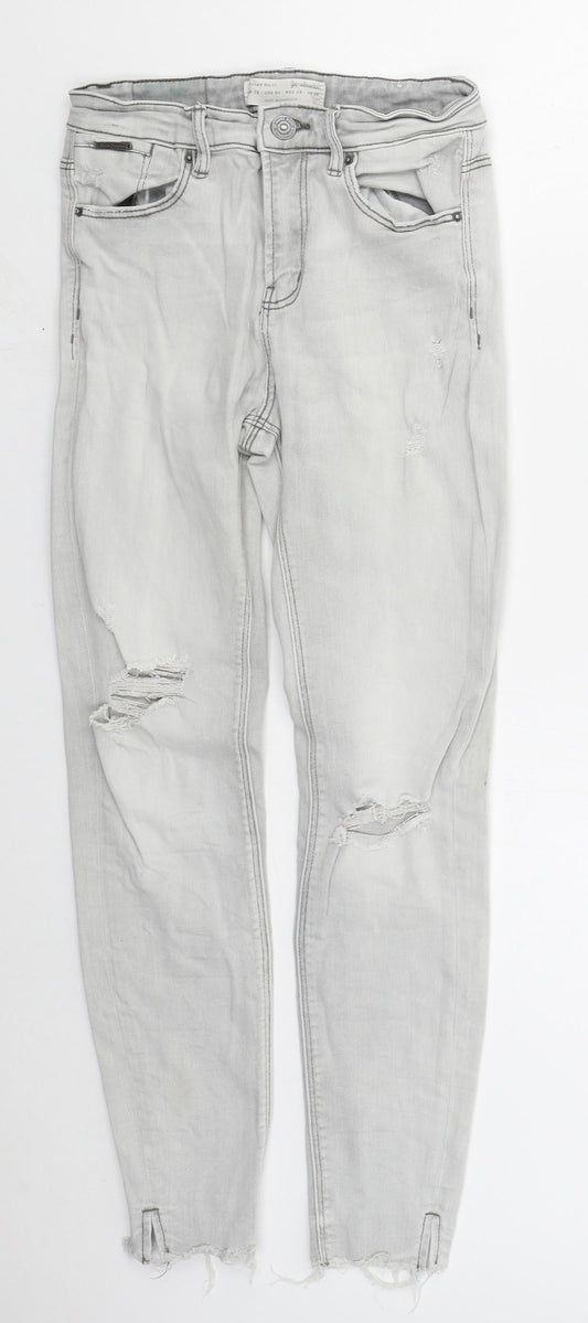 Stradivarius Womens Grey  Cotton Skinny Jeans Size 10 L27 in Regular Button