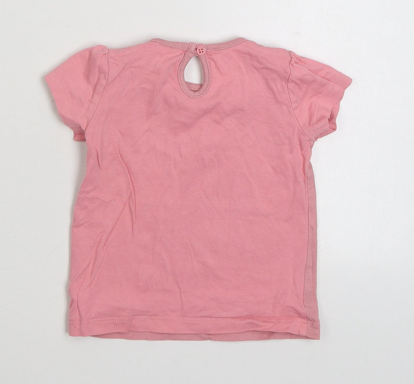 F&F Girls Pink  100% Cotton Basic T-Shirt Size 6-9 Months Round Neck Button
