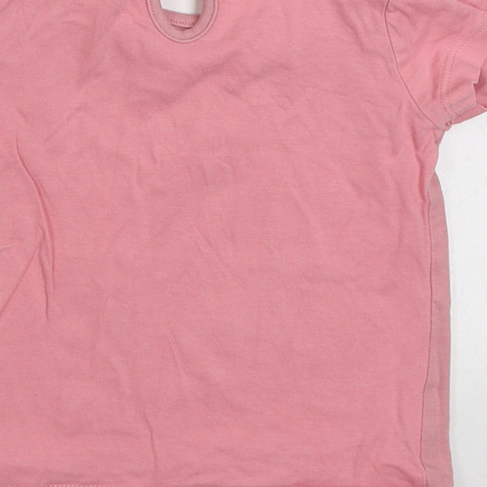 F&F Girls Pink  100% Cotton Basic T-Shirt Size 6-9 Months Round Neck Button