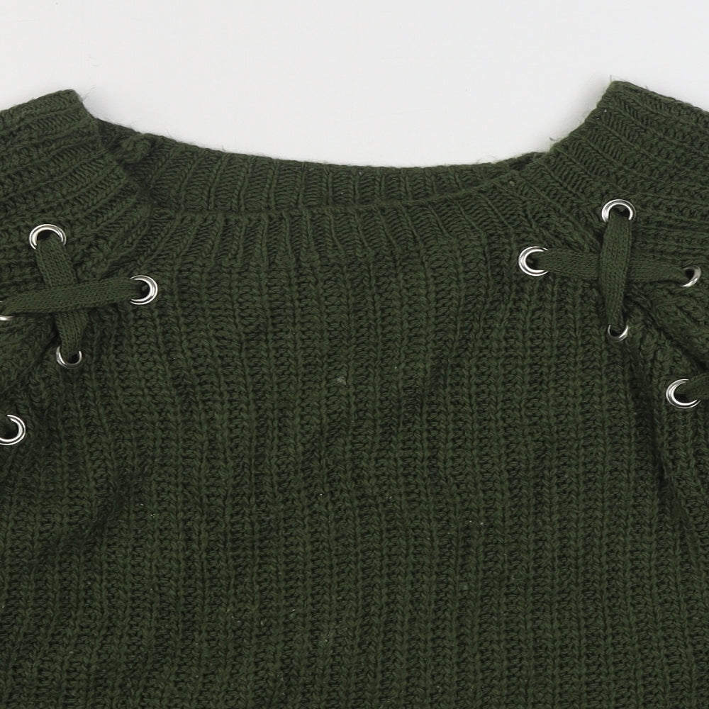 Preworn Womens Green Boat Neck  Acrylic Pullover Jumper Size M