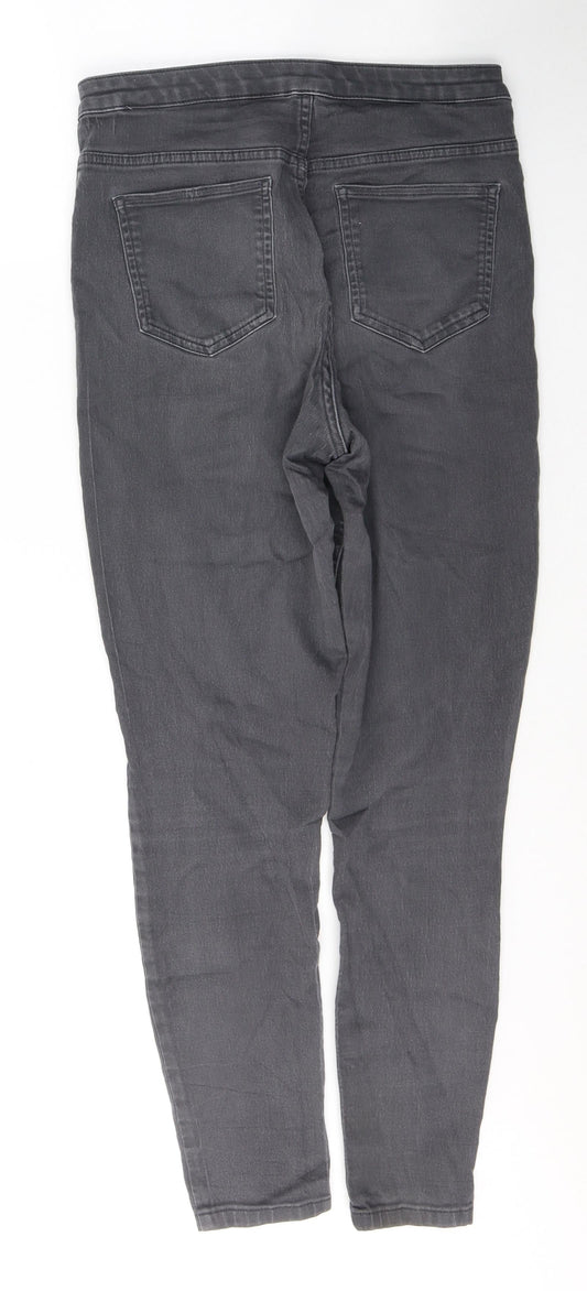 Marks and Spencer Womens Grey  Cotton Skinny Jeans Size 14 L28 in Regular Button
