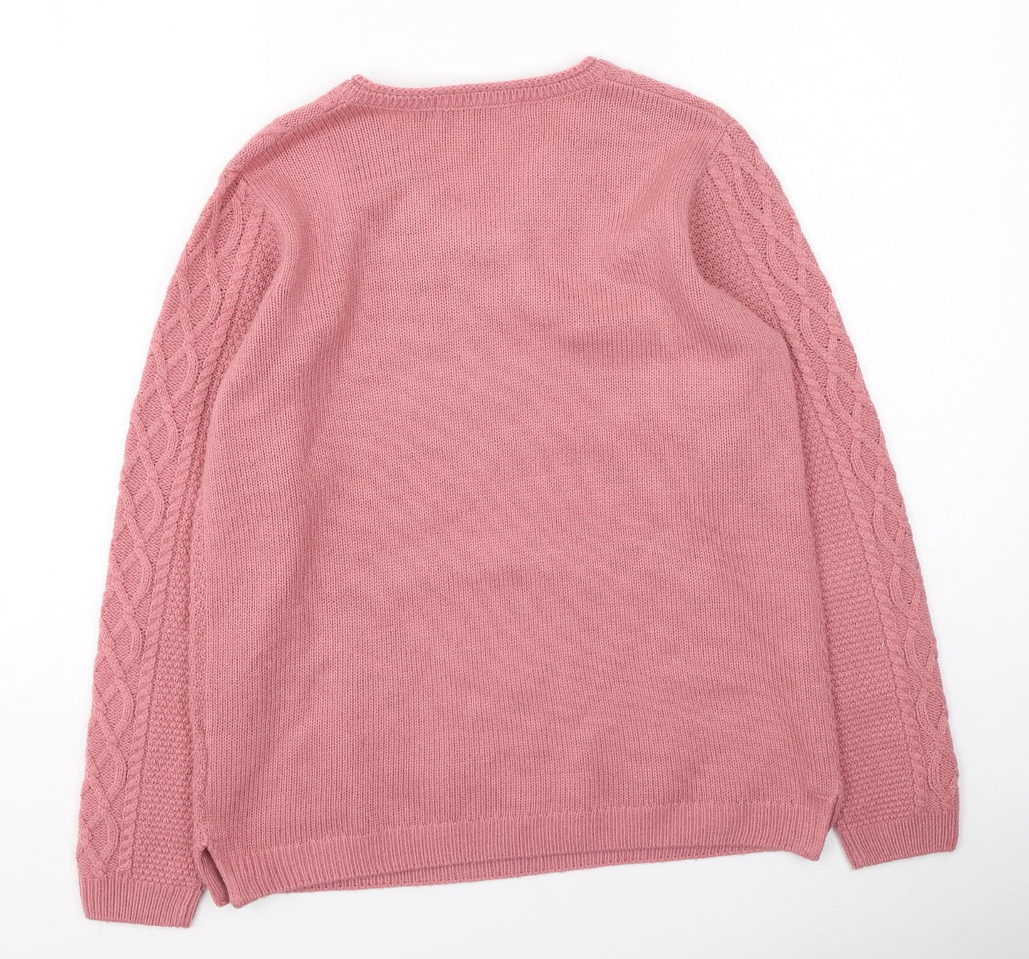 isle Womens Pink V-Neck  Acrylic Pullover Jumper Size M
