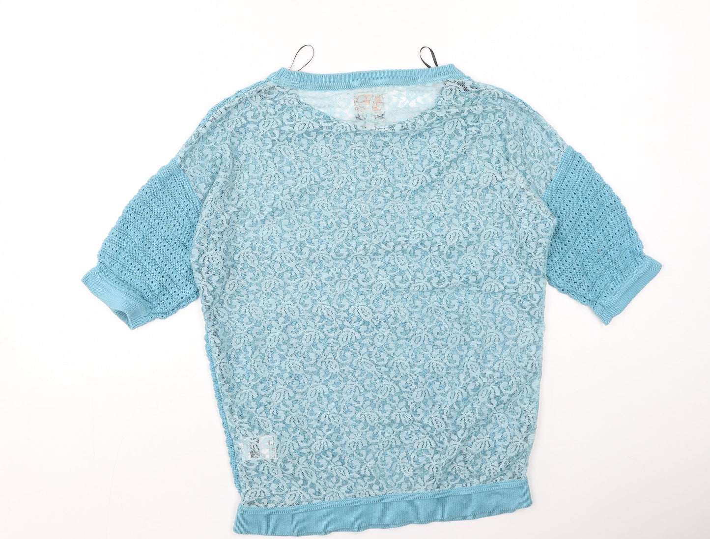 Again Womens Blue Round Neck  Cotton Pullover Jumper Size L