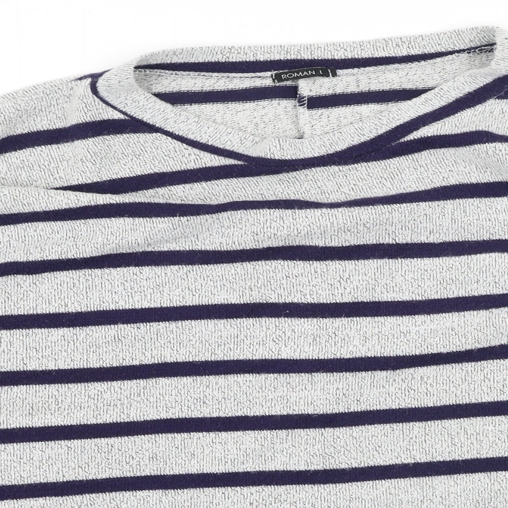 Roman Womens Grey Round Neck Striped Polyester Pullover Jumper Size L