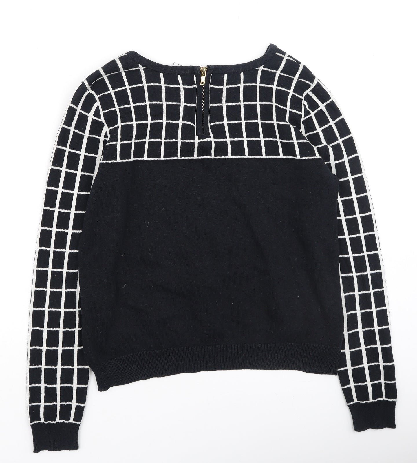 VERO MODA Womens Black Round Neck Check Cotton Pullover Jumper Size M