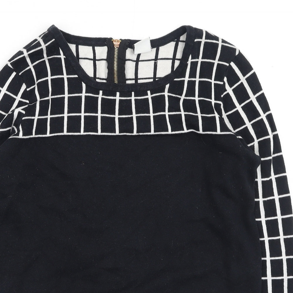 VERO MODA Womens Black Round Neck Check Cotton Pullover Jumper Size M