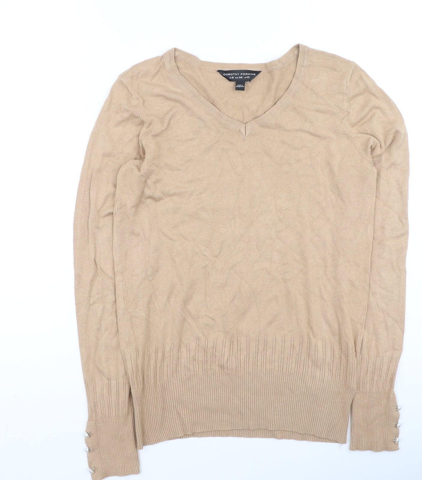 Dorothy Perkins Womens Brown V-Neck  Viscose Pullover Jumper Size 10