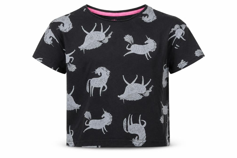 Matalan Girls Grey  100% Cotton Jersey T-Shirt Size 4 Years Round Neck Pullover - Unicorn