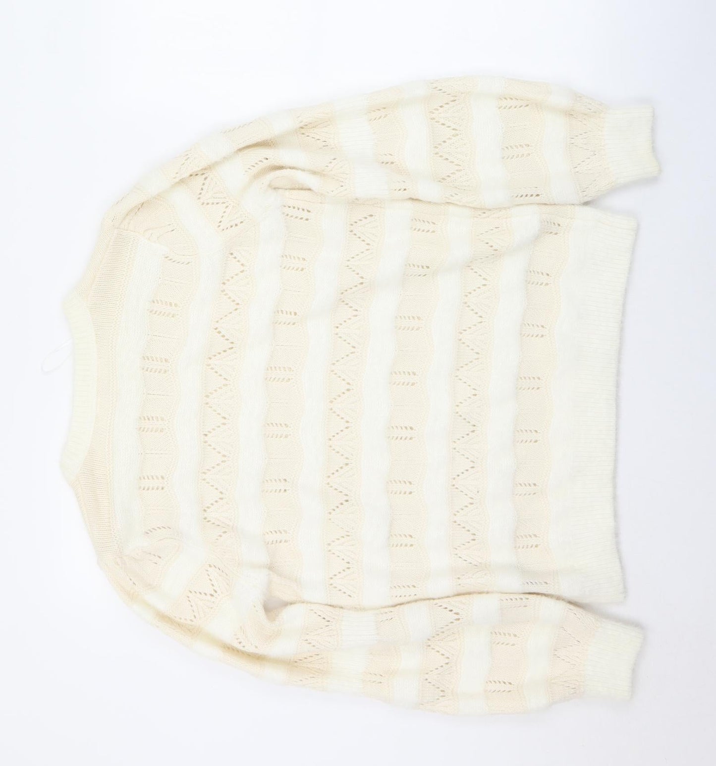Matalan Womens White Crew Neck Striped Acrylic Pullover Jumper Size M