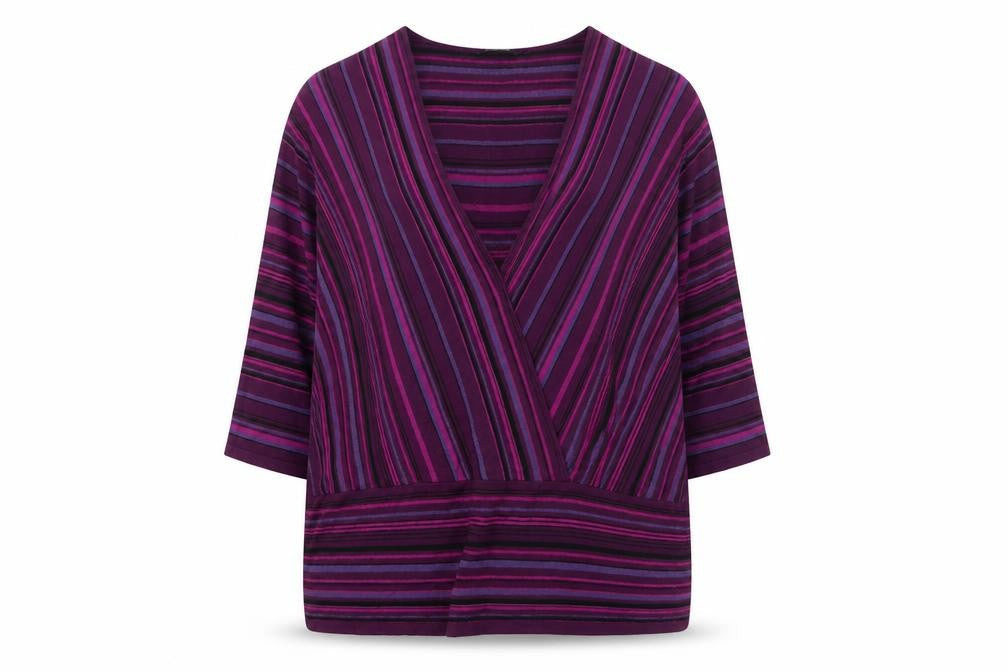Essence Womens Purple V-Neck Striped Viscose Pullover Jumper Size 30