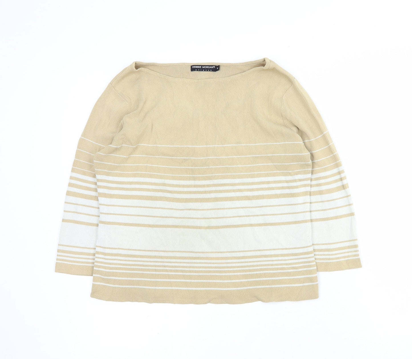 Debbie Morgan Womens Brown Round Neck Striped Viscose Pullover Jumper Size M