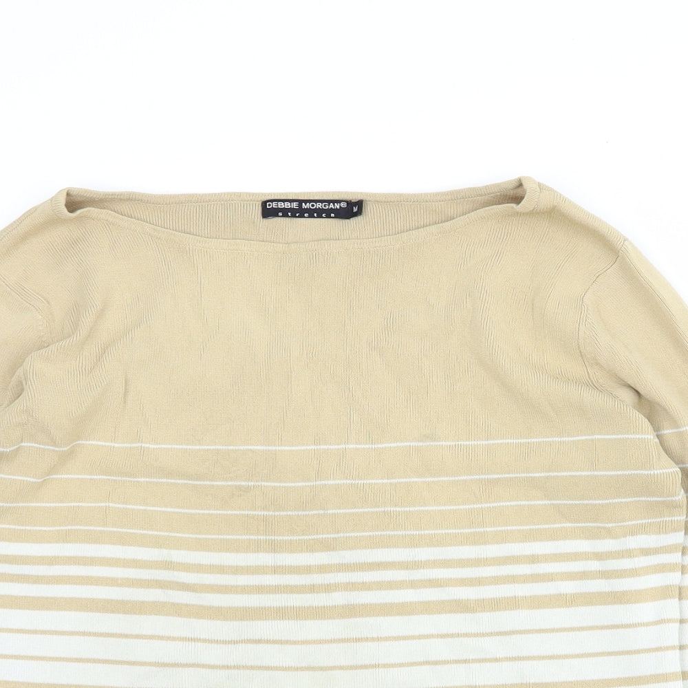 Debbie Morgan Womens Brown Round Neck Striped Viscose Pullover Jumper Size M
