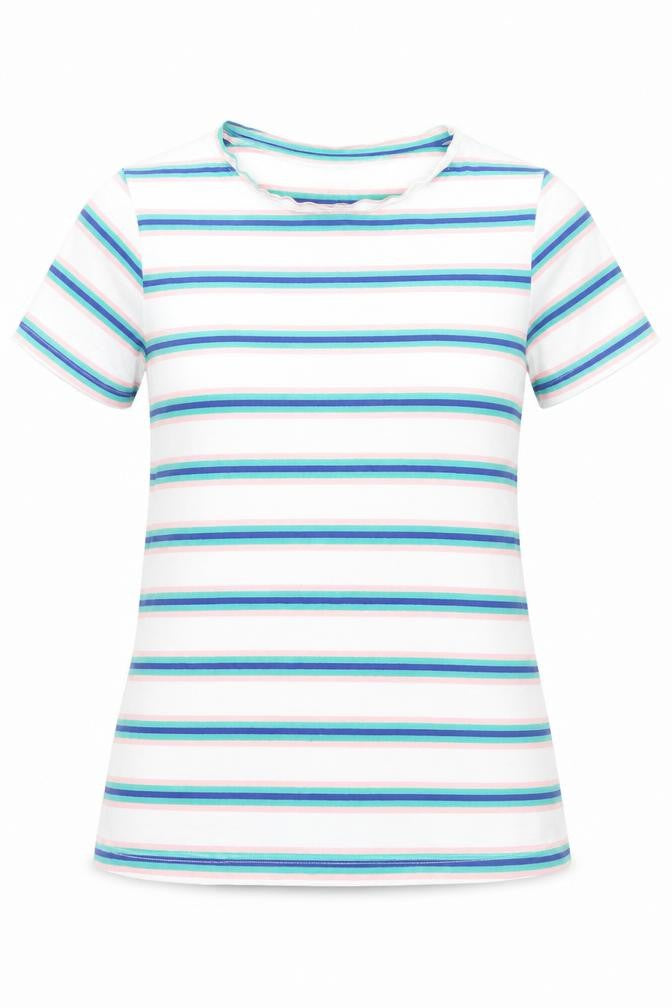 Dunnes Womens Multicoloured Striped Cotton Basic T-Shirt Size S Crew Neck