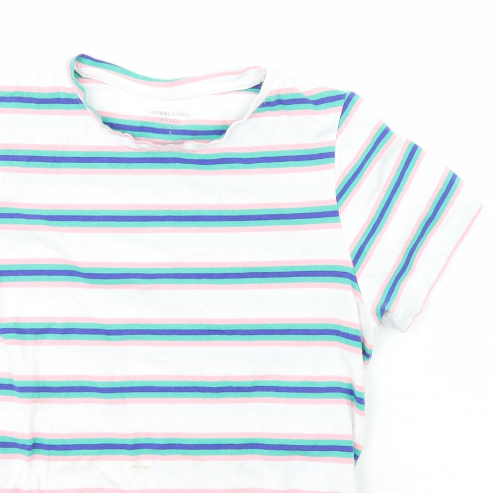 Dunnes Stores Womens Multicoloured Striped Cotton Basic T-Shirt Size S Crew Neck