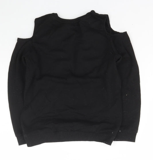 Pep&co Girls Black Scoop Neck  Polyester Pullover Jumper Size 9-10 Years  Pullover - Squad Goal