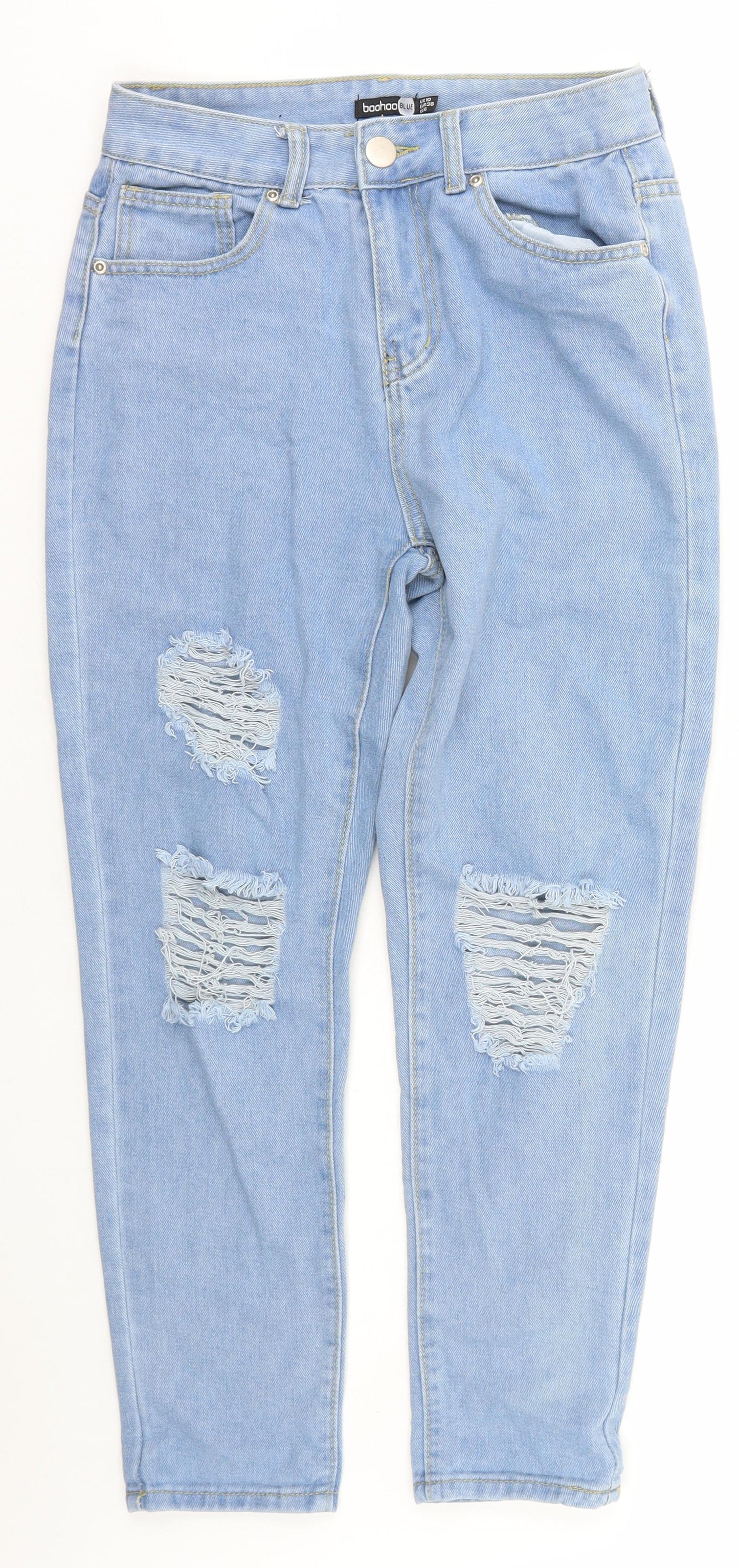 Boohoo Womens Blue  Cotton Tapered Jeans Size 10 L26 in Regular Zip