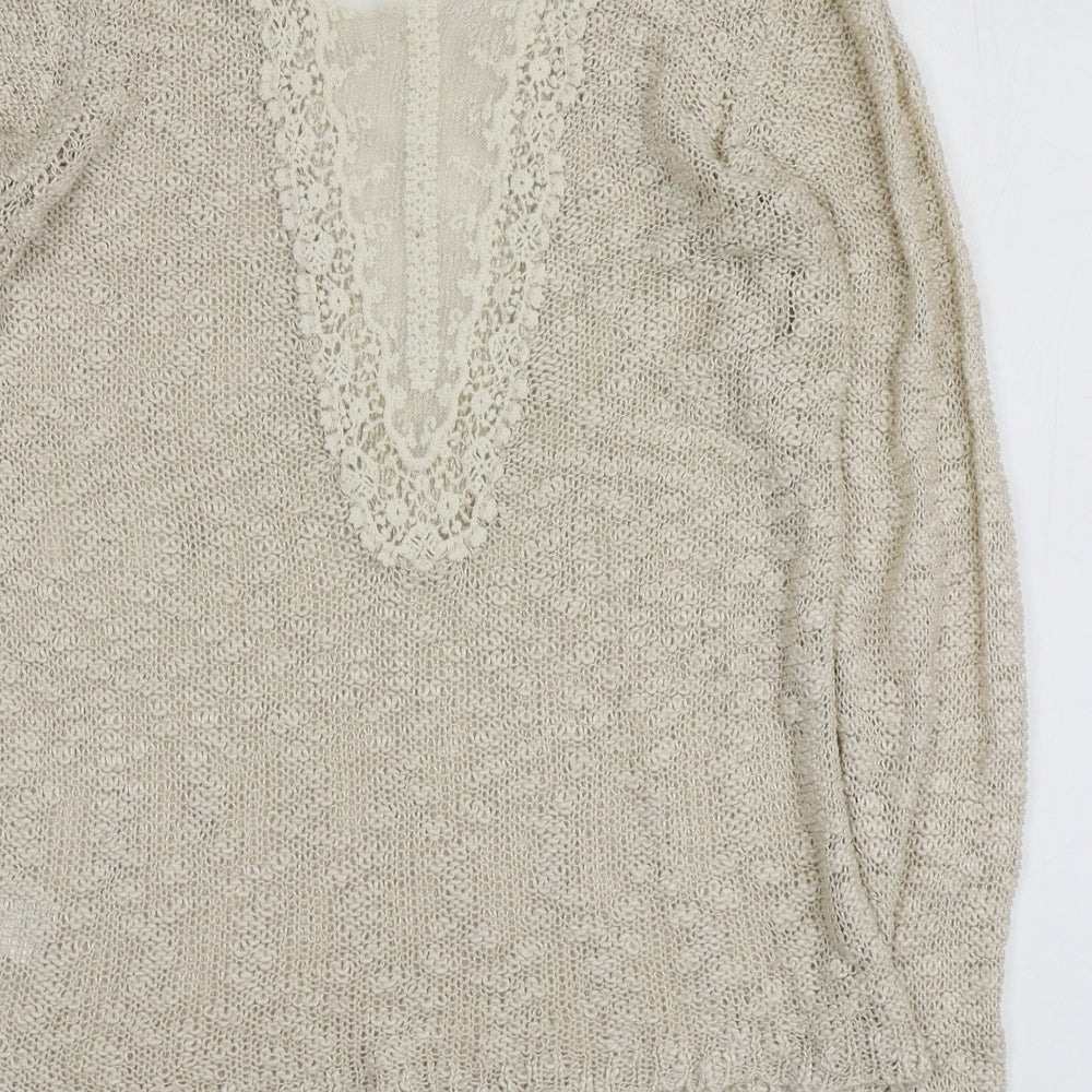 QED London Womens Ivory Round Neck  Acrylic Pullover Jumper Size L