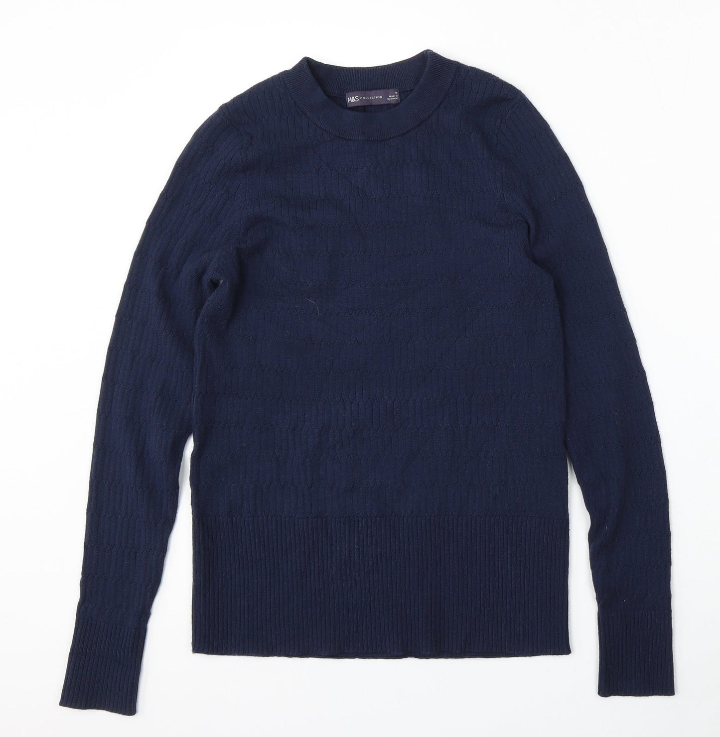 Marks and Spencer Womens Blue Round Neck  Viscose Pullover Jumper Size 12