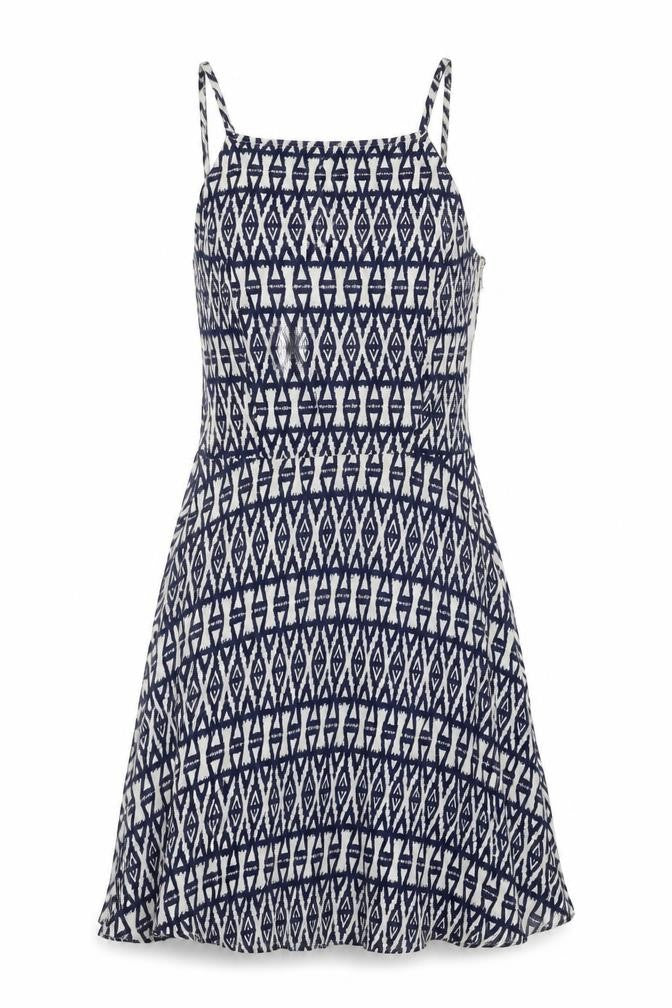 Divided by H&M Womens Blue Geometric Viscose Skater Dress  Size 8  Square Neck