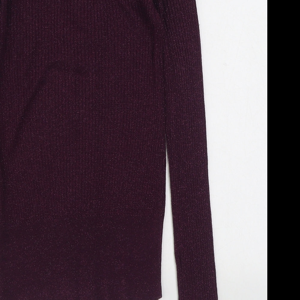 H&M Womens Purple V-Neck  Viscose Pullover Jumper Size XS