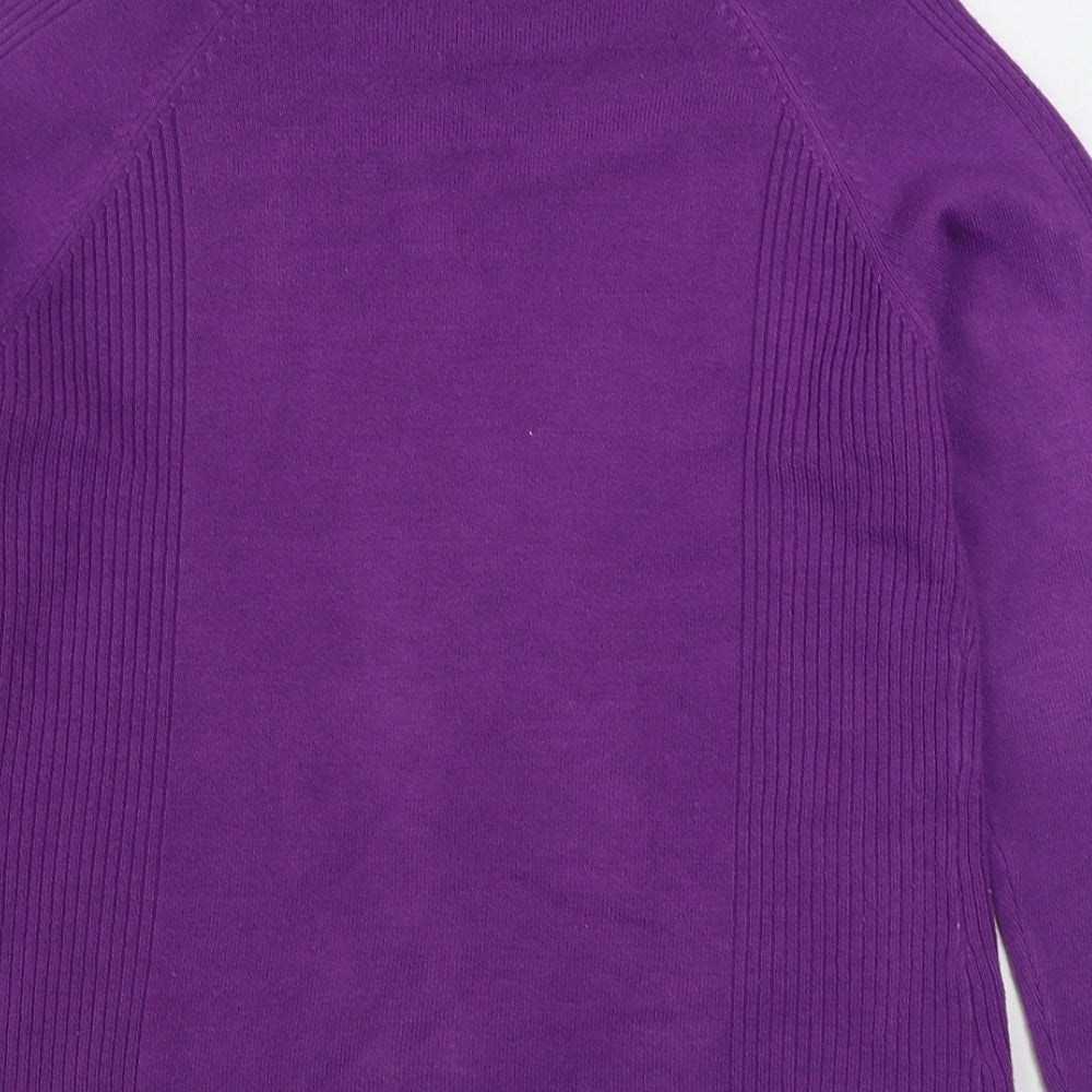 Text Womens Purple Round Neck  Acrylic Pullover Jumper Size M