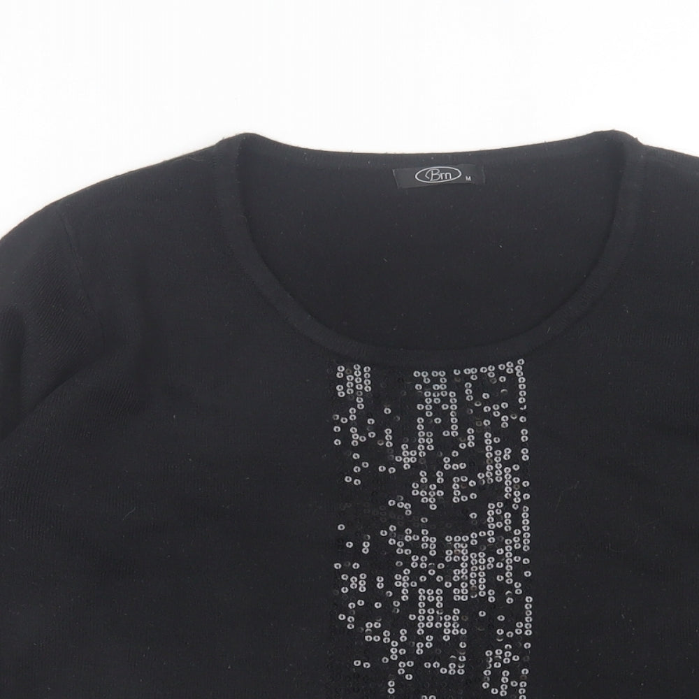 bm  Womens Black Crew Neck  Acrylic Pullover Jumper Size M
