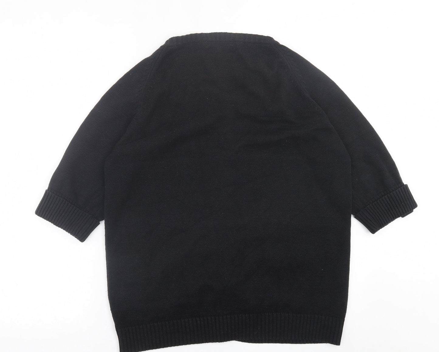 EWM Womens Black V-Neck  Cotton Cardigan Jumper Size L