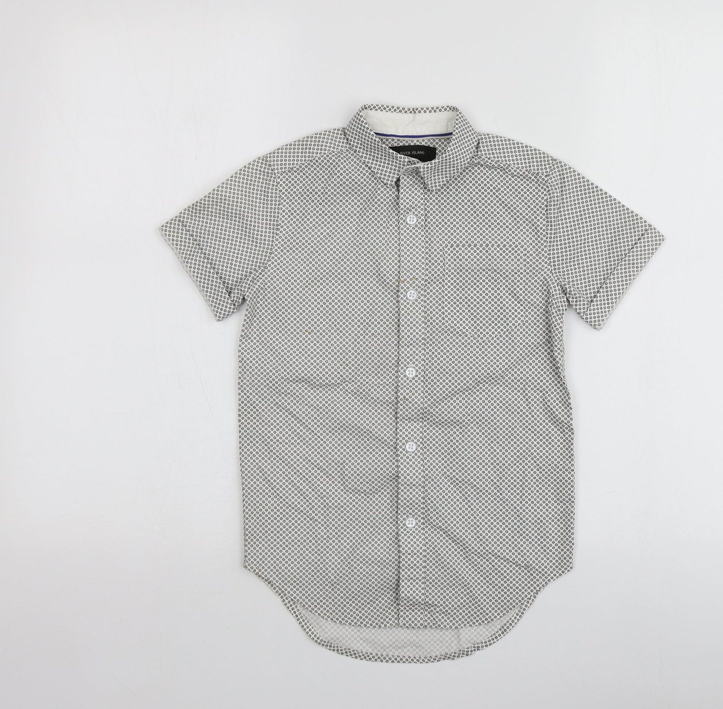 River Island Boys White Polka Dot Cotton Basic Button-Up Size 6 Years Collared
