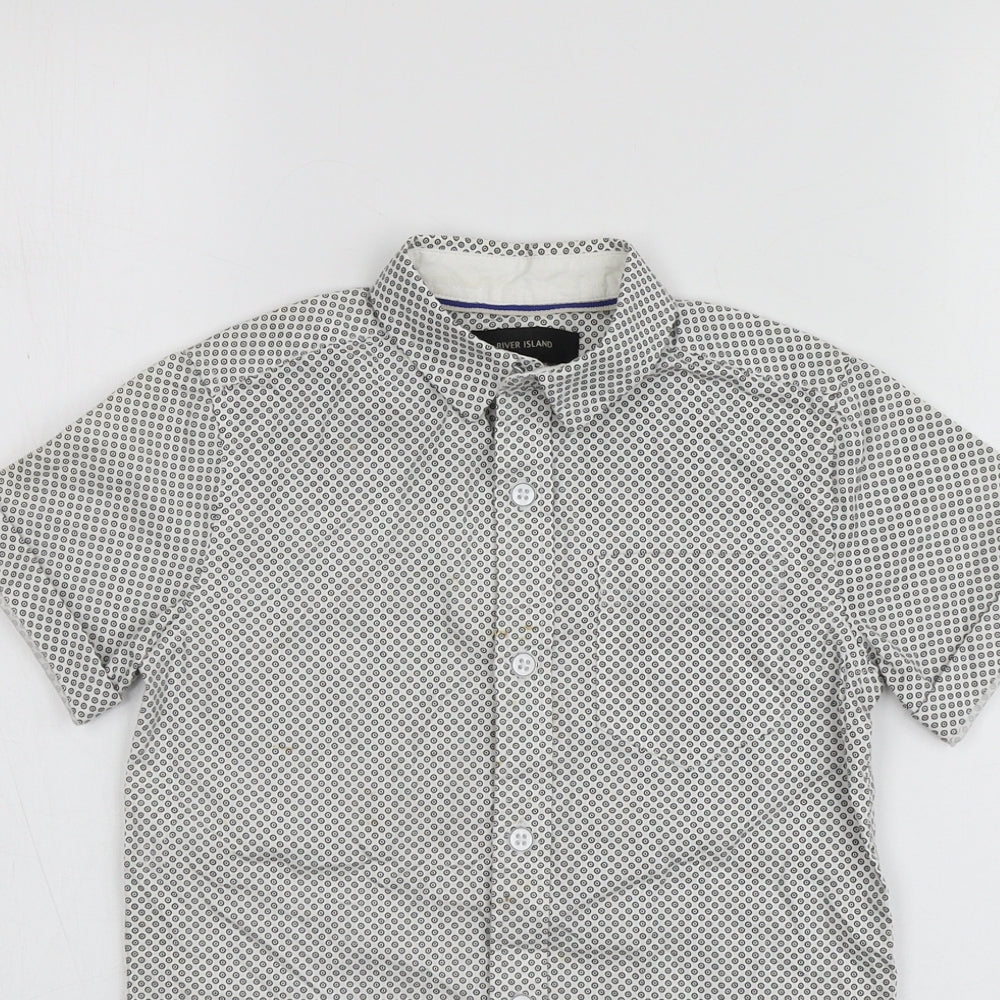 River Island Boys White Polka Dot Cotton Basic Button-Up Size 6 Years Collared