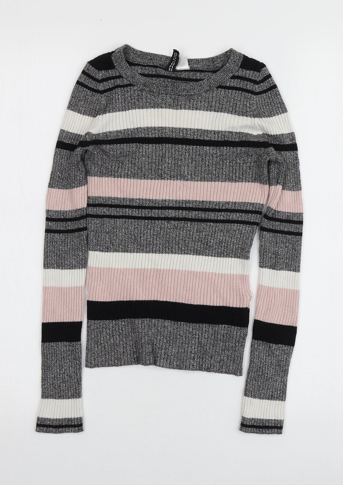 H&M Womens Multicoloured Round Neck Striped Viscose Pullover Jumper Size XS
