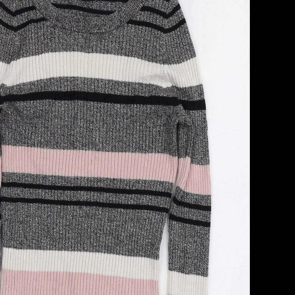 H&M Womens Multicoloured Round Neck Striped Viscose Pullover Jumper Size XS