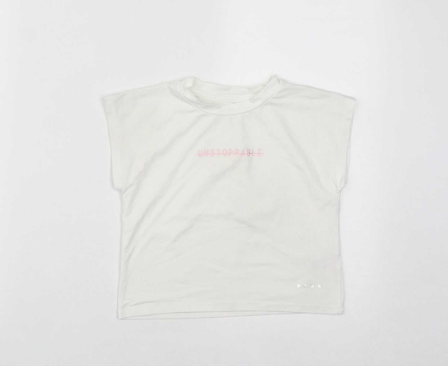 Matalan Girls White  Polyester Basic T-Shirt Size 6-7 Years Round Neck  - Unstoppable
