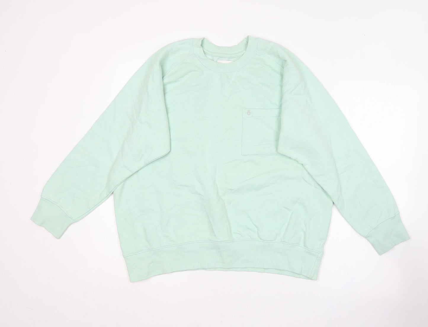 FOR Womens Green Round Neck  Cotton Pullover Jumper Size L