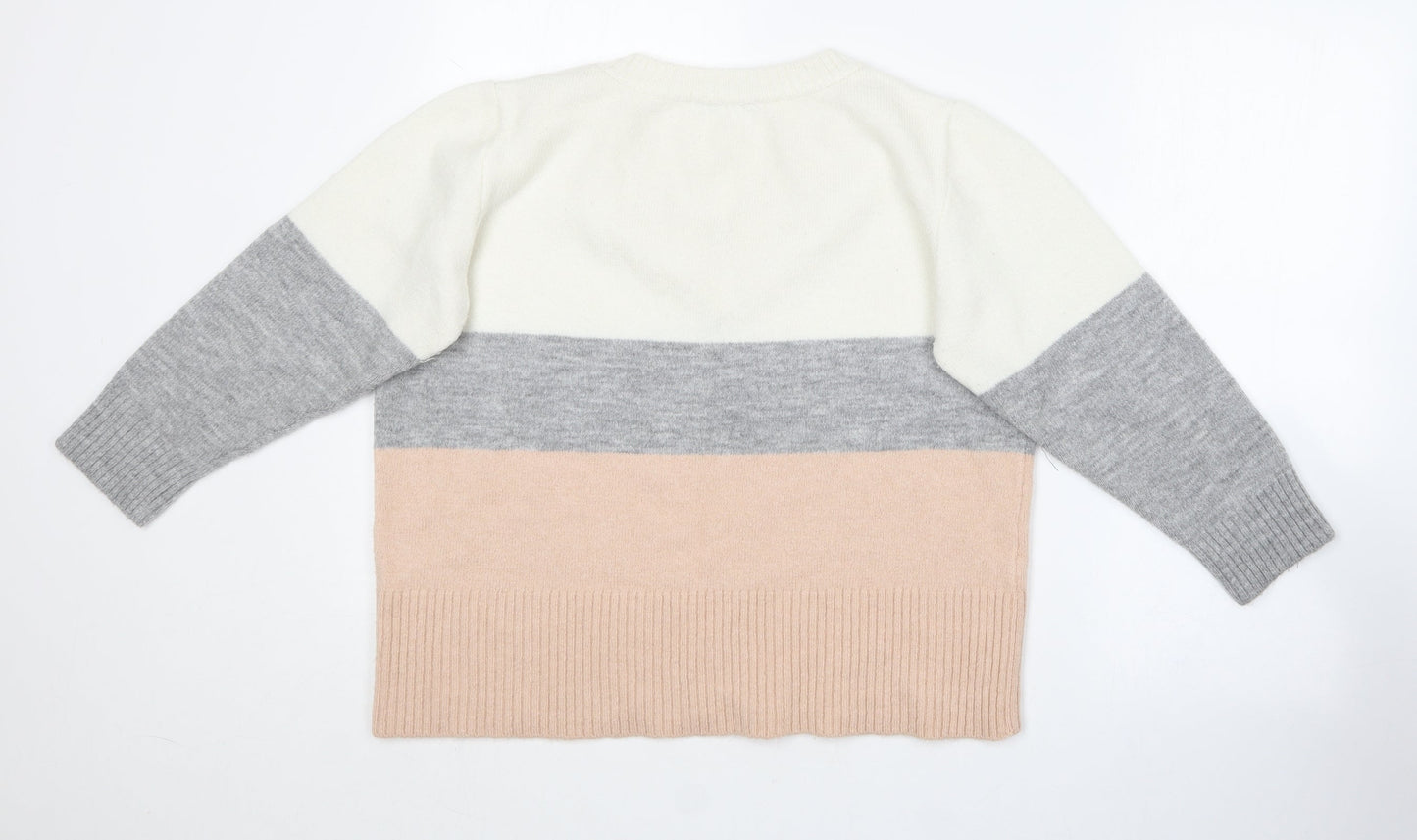 Fig & Basil Womens Multicoloured V-Neck  Acrylic Pullover Jumper Size 16