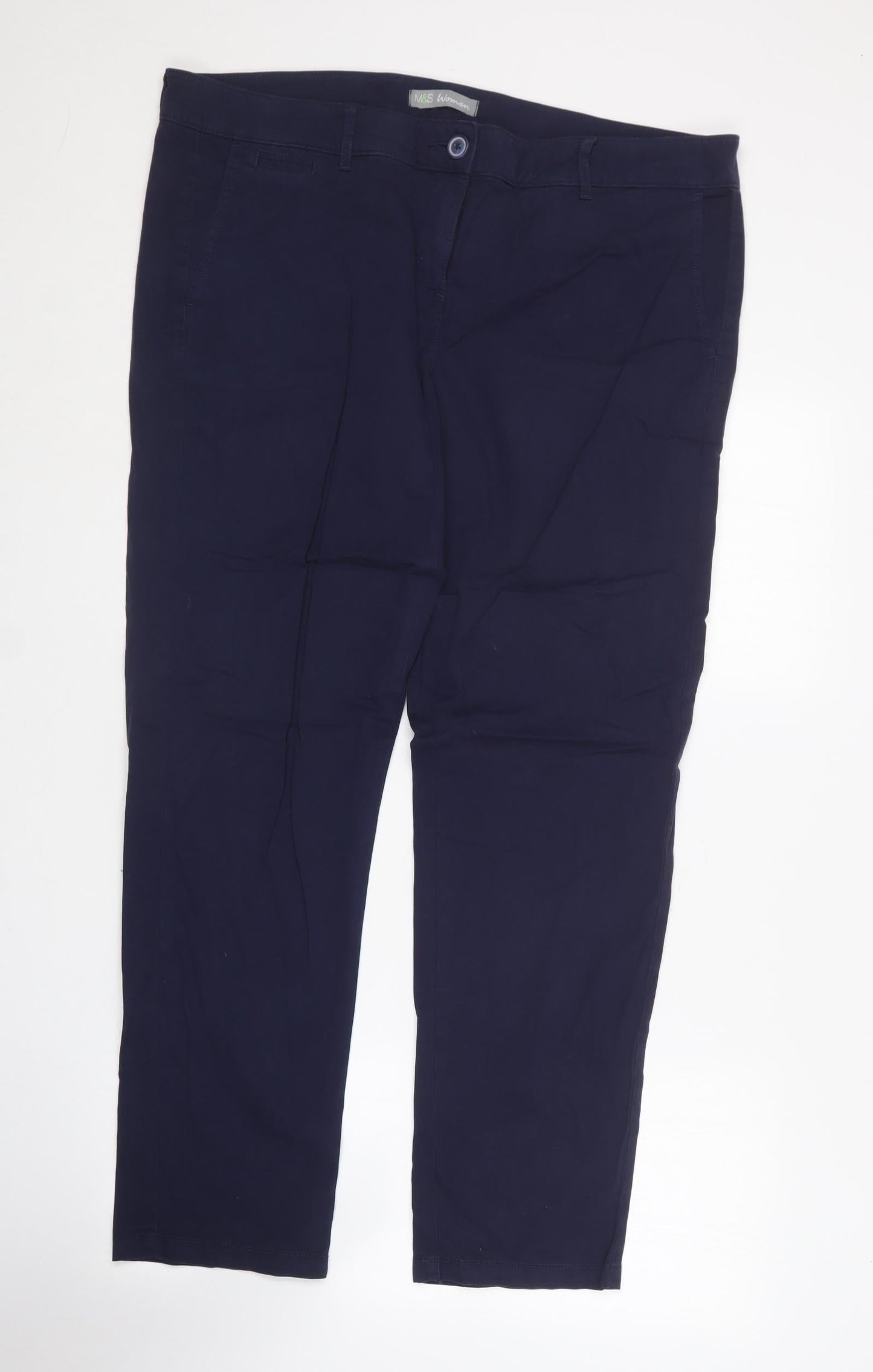 Marks and Spencer Womens Blue  Cotton Carrot Trousers Size 16 L28 in Regular