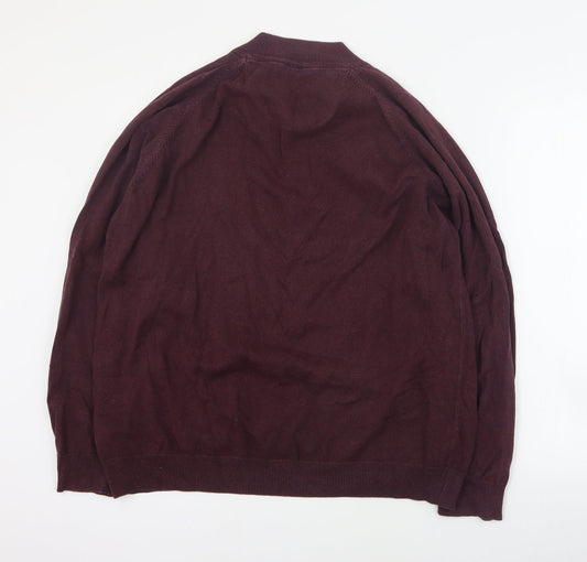 Blue Harbour Mens Red V-Neck  Cotton Henley Jumper Size XL