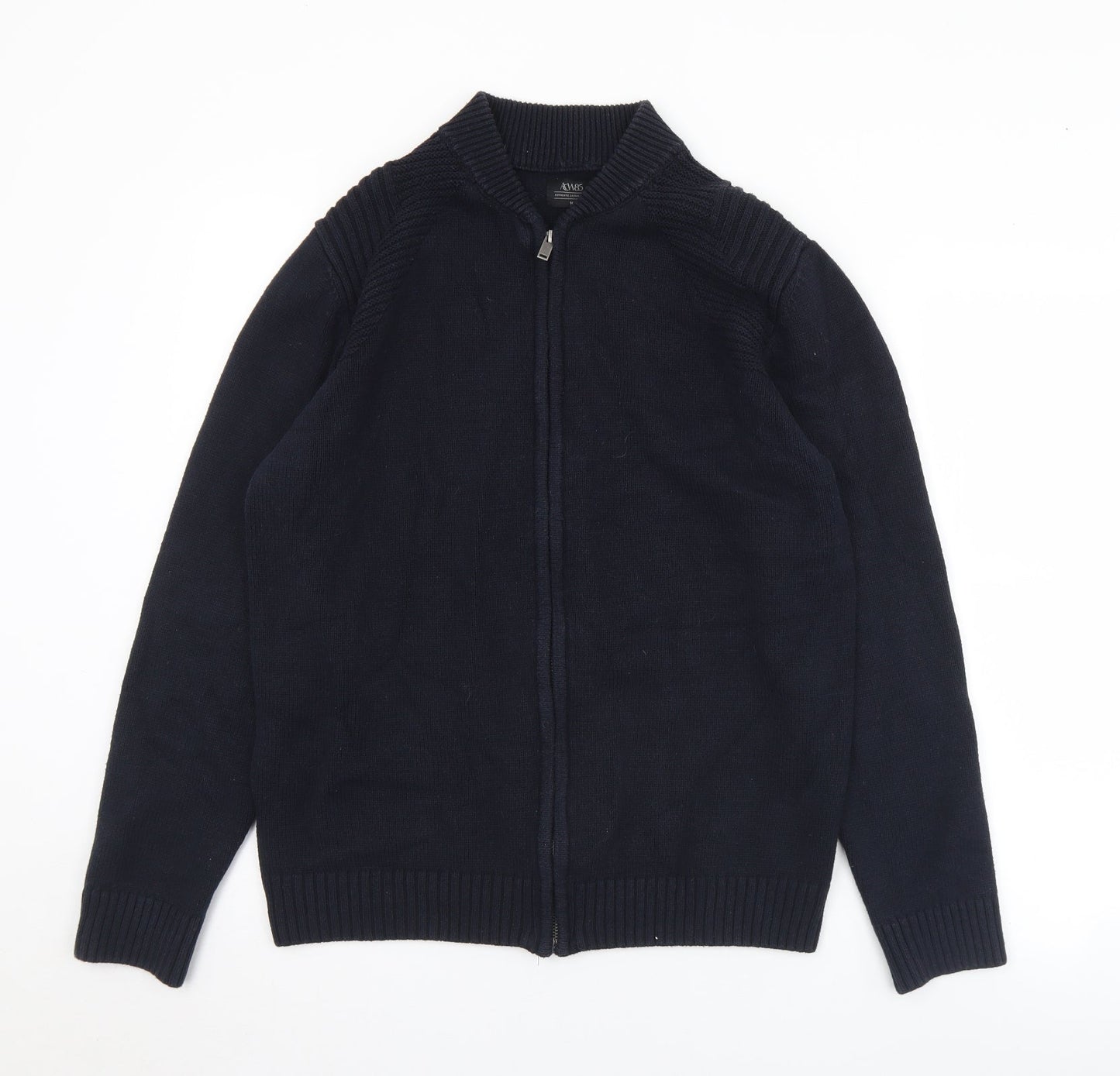 Matalan Mens Black Collared  Cotton Full Zip Jumper Size M