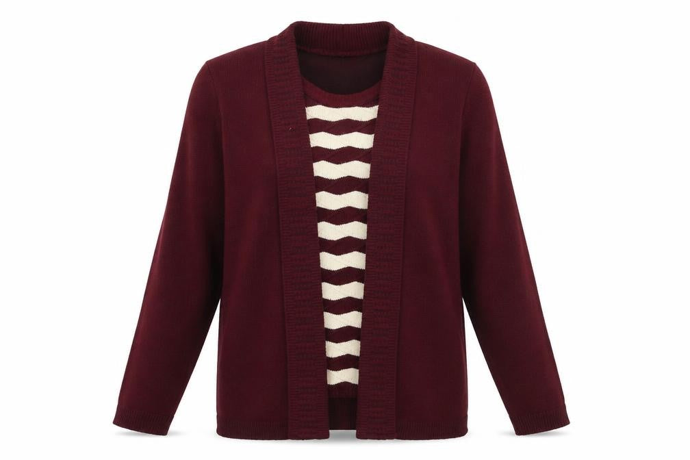 Me Womens Red Round Neck Striped Acrylic Cardigan Jumper Size S